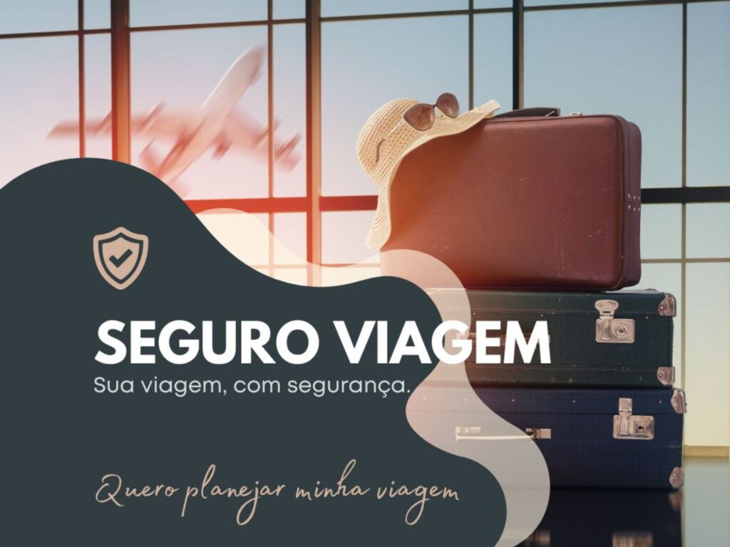 Checklist de planejamento de viagem internacional com passaporte, malas e apólice de seguro