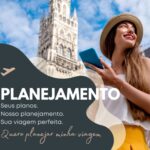 Checklist de planejamento de viagem internacional com passaporte, malas e apólice de seguro