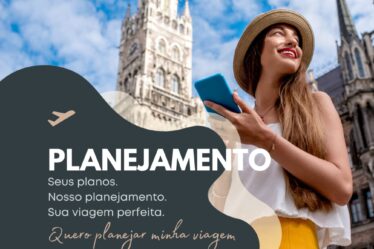 Checklist de planejamento de viagem internacional com passaporte, malas e apólice de seguro